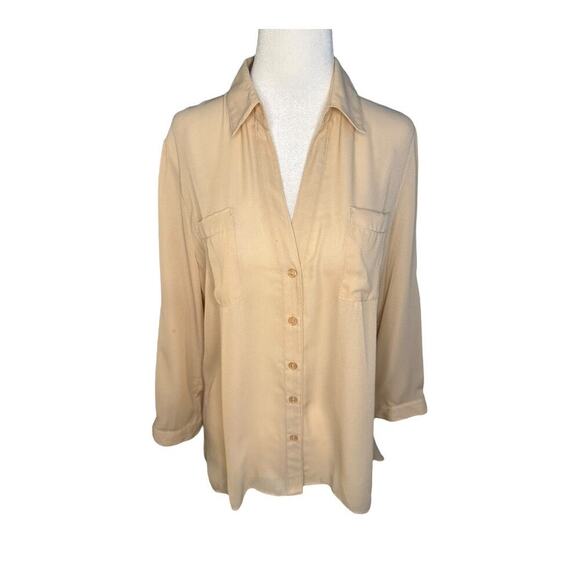 NEW Sami & Jo Women's‎ Beige Button-Up Blouse Large Roll-Tab Sleeves Casual NWT - Picture 1 of 7